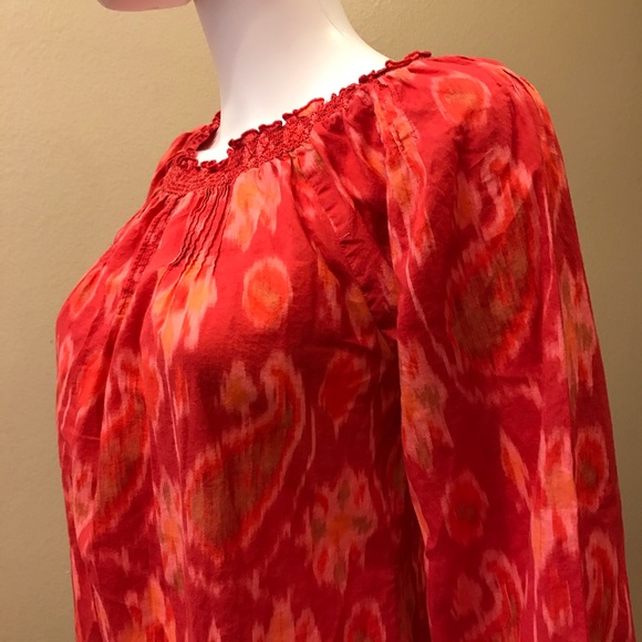 Lucky Brand Boho Peasant Top Womens Size Small On Off Shoulder Pink Orange - Picture 10 of 14